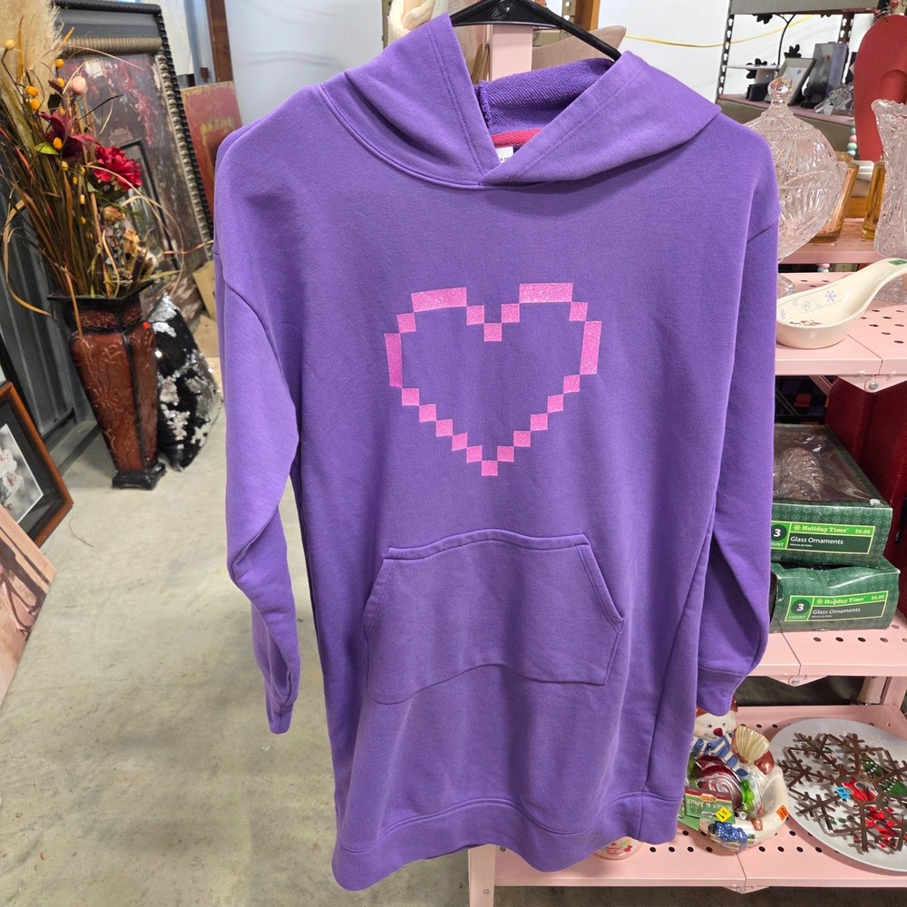 Epic Threads Purple Heart Graphic Hoodie Dress Kids Size L 14-16